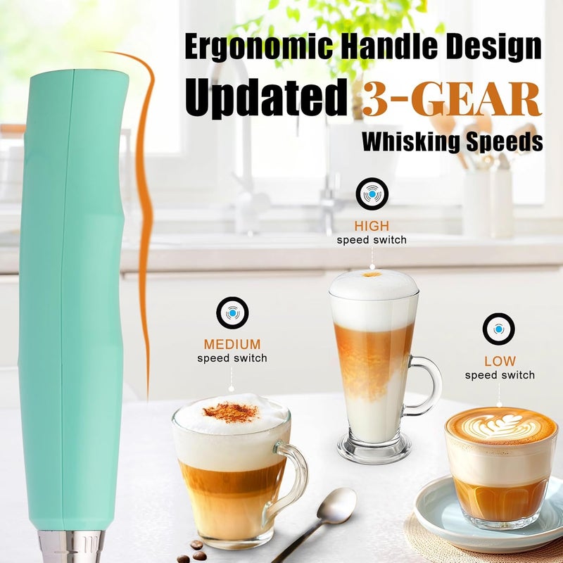 Nahida Baby Blue Milk Frother Wand for Coffee, Frother Handheld Rechargeable Electric Whisk with 3 Heads 3 Speeds Drink Mixer Coffee Frother Foam Maker For Latte, Cappuccino, Hot Chocolate, Egg - Image 5